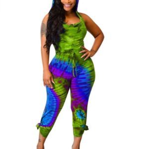 Women Sexy Tie Dye Jumpsuits Clubwear Bodycon